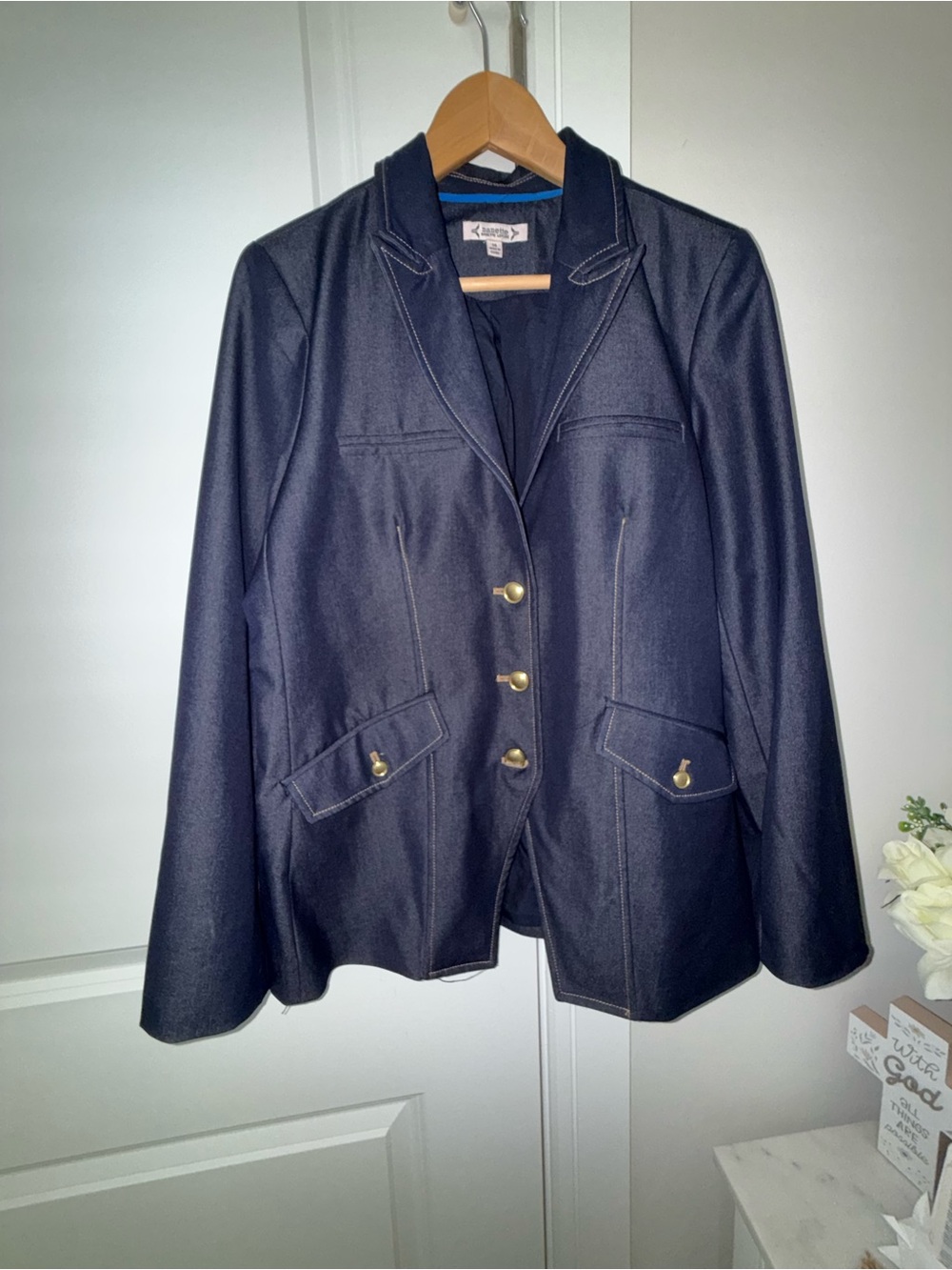 Nanette Brand Navy Blazer Denim Jacket with Gold Buttons - Women's size 14